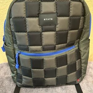 STATE Men's Quilted Backpack - Black and Olive with Blue Accents